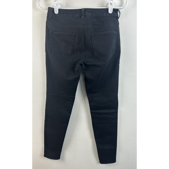 ZARA BASIC Women's Biker Moto Skinny Stretch Jeans Zip Pockets Black Denim Sz 4 - Picture 5 of 6